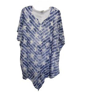 Catherines 1X Womens Plus Top - Patriotic Stars Ladies Blouse w Dolman Sleeve